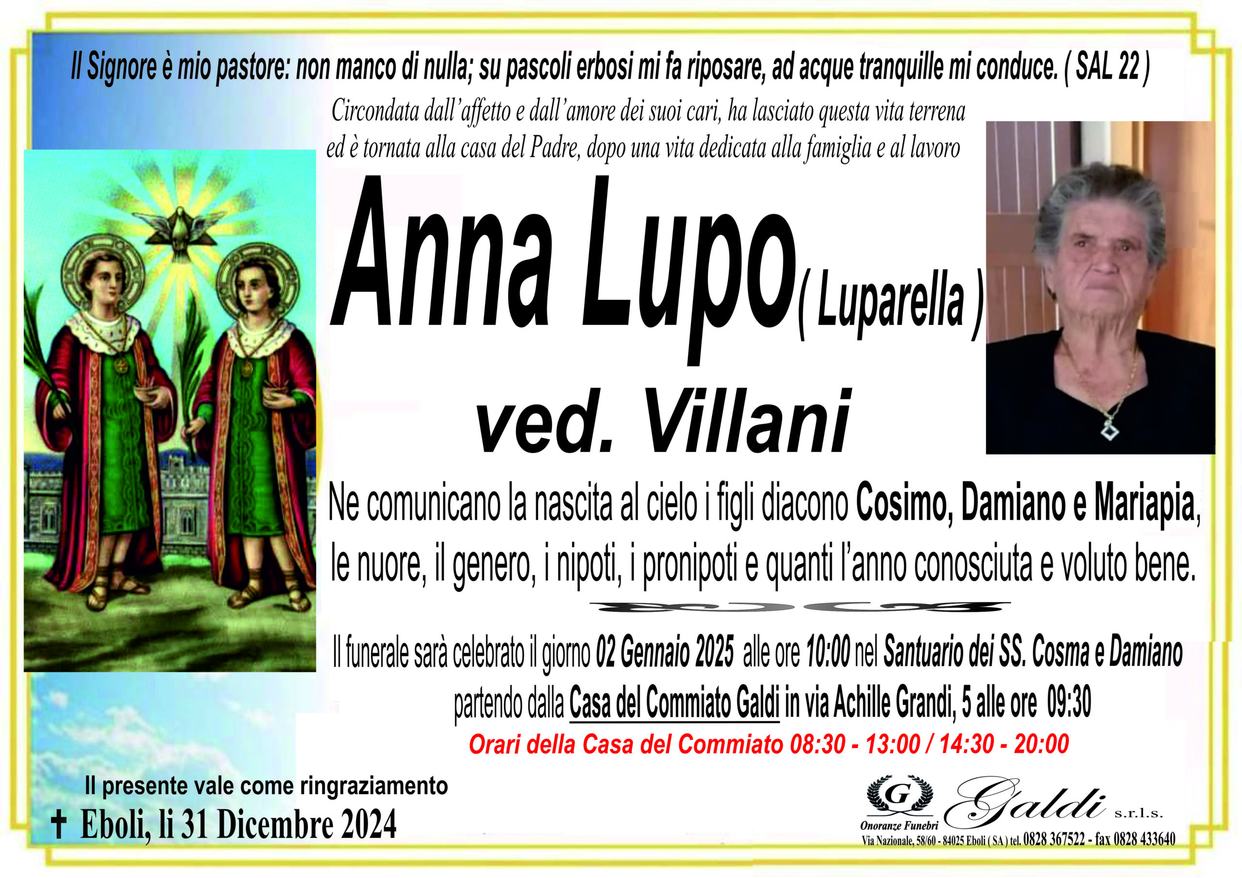 Anna Lupo a Eboli - Onoranze Funebri Galdi