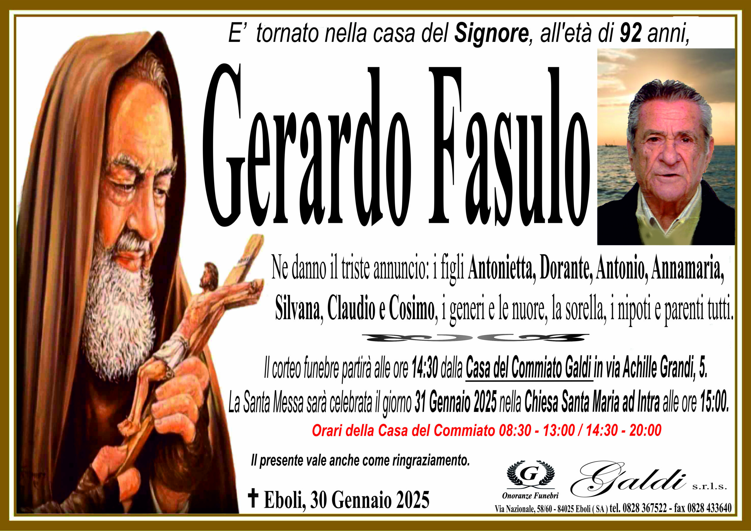 Gerardo Fasulo a Eboli - Onoranze Funebri Galdi
