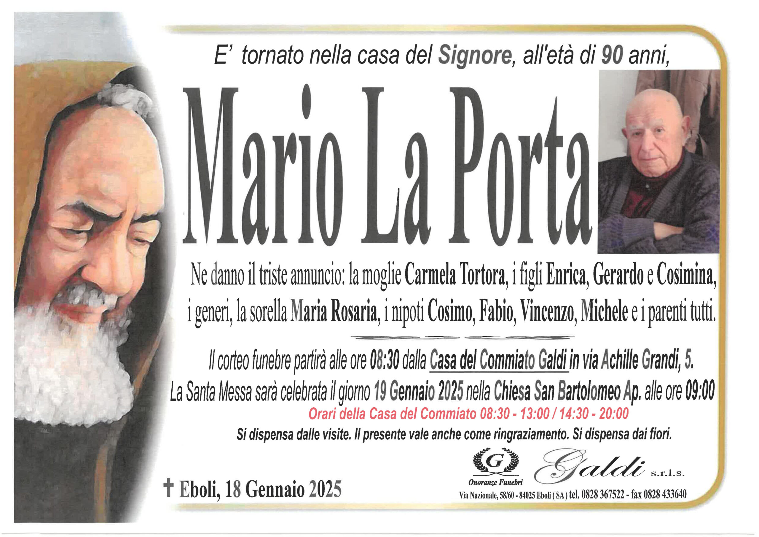 Mario La Porta a Eboli - Onoranze Funebri Galdi