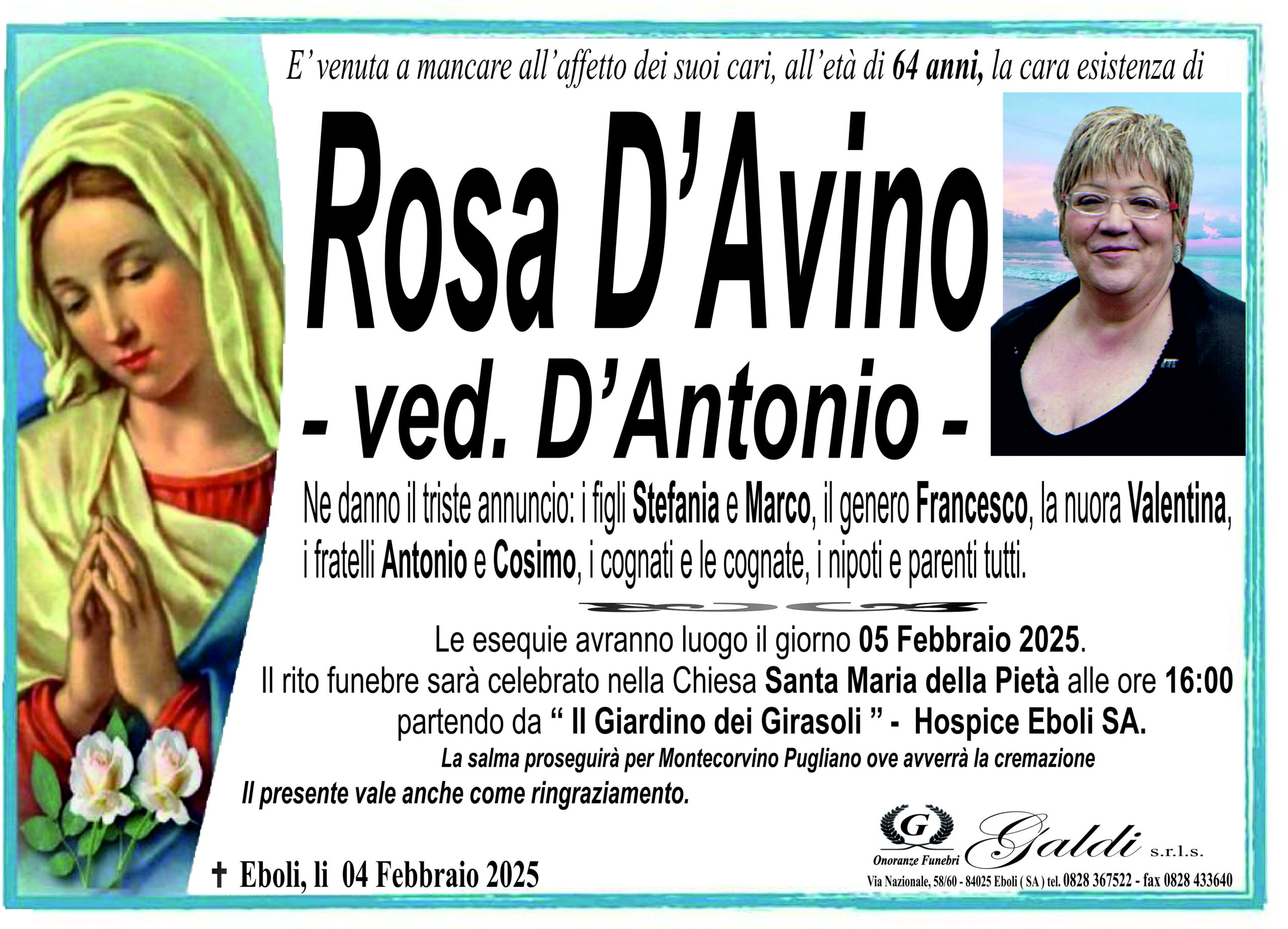 Rosa D'Avino a Eboli - Onoranze Funebri Galdi