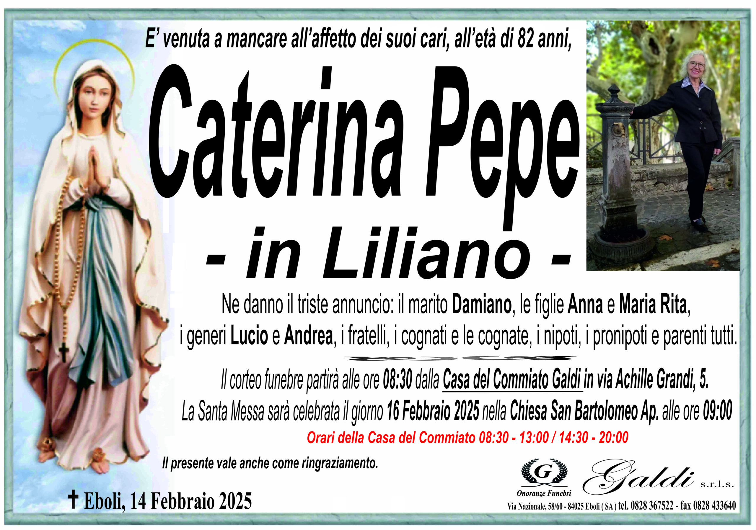 Caterina Pepe a Eboli - Onoranze Funebri Galdi