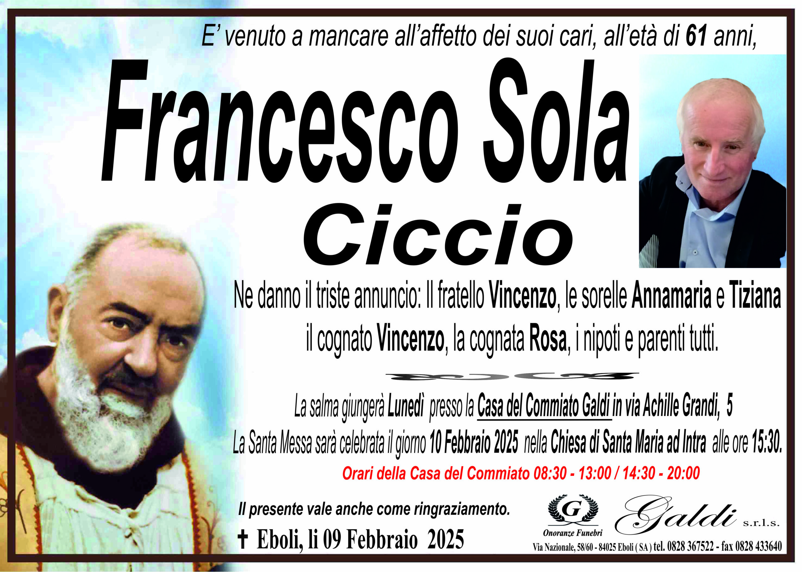 Francesco Sola a Eboli - Onoranze Funebri Galdi