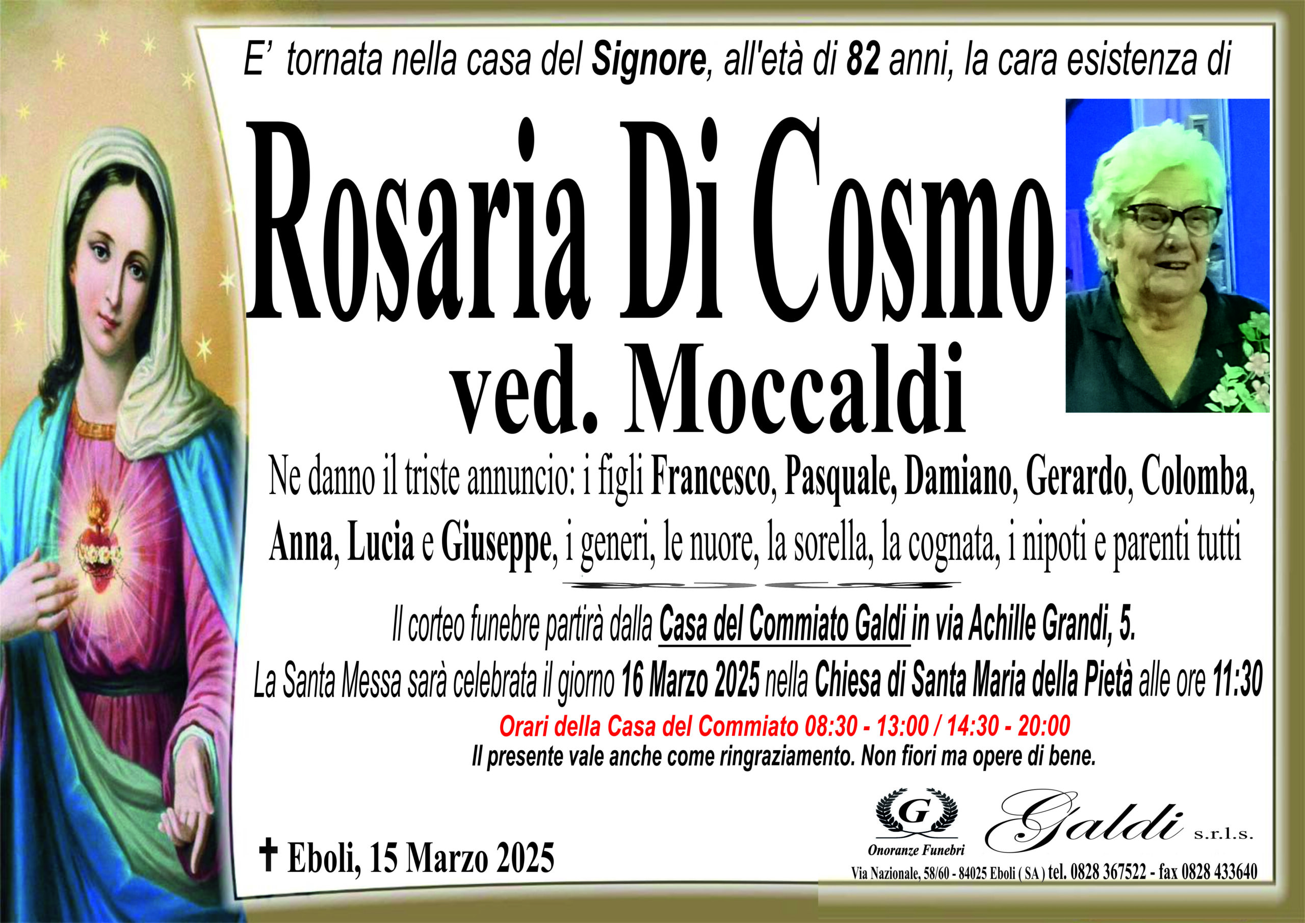 Rosaria Di Cosmo a Eboli - Onoranze Funebri Galdi