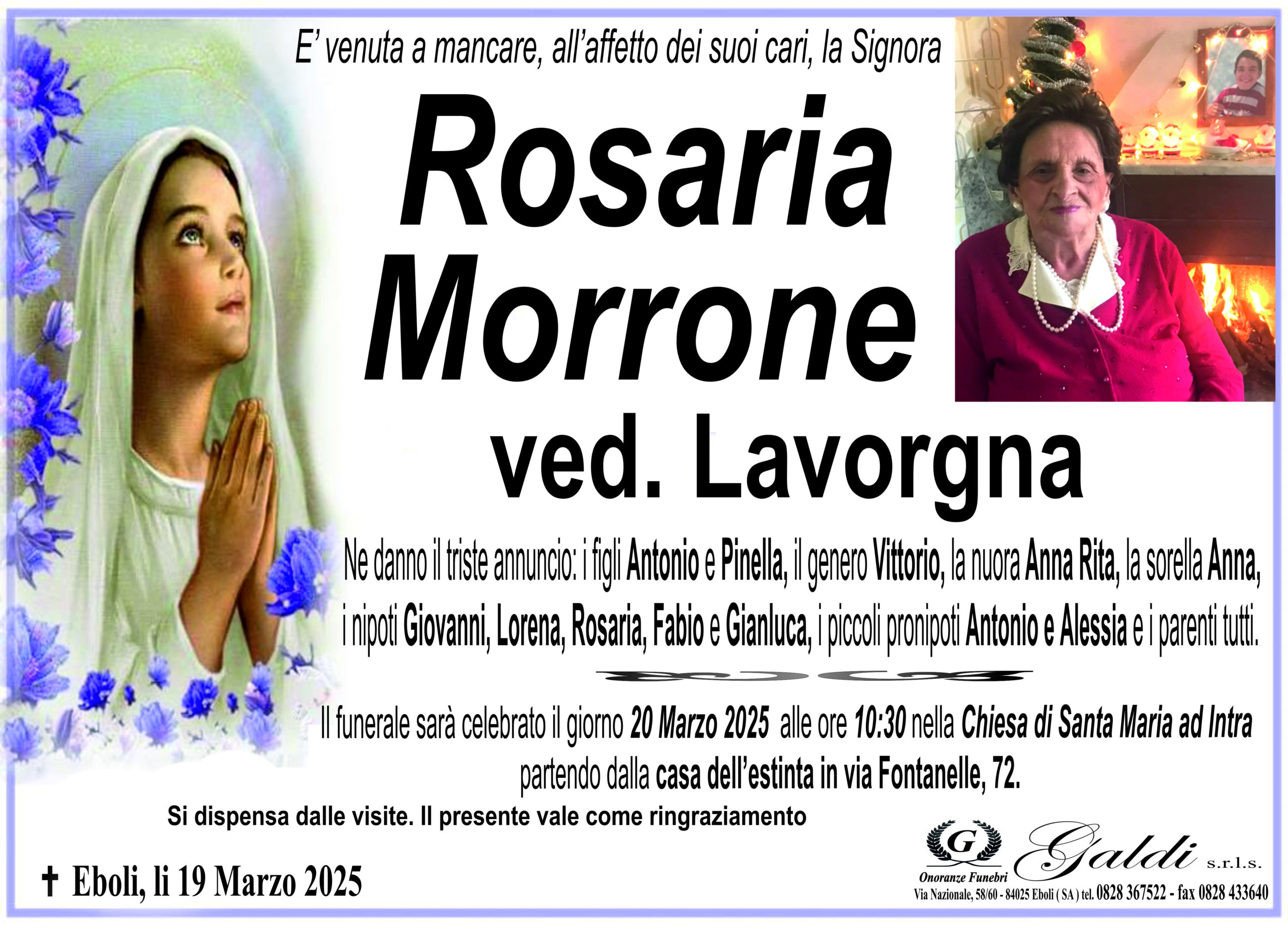Rosaria Morrone a Eboli - Onoranze Funebri Galdi
