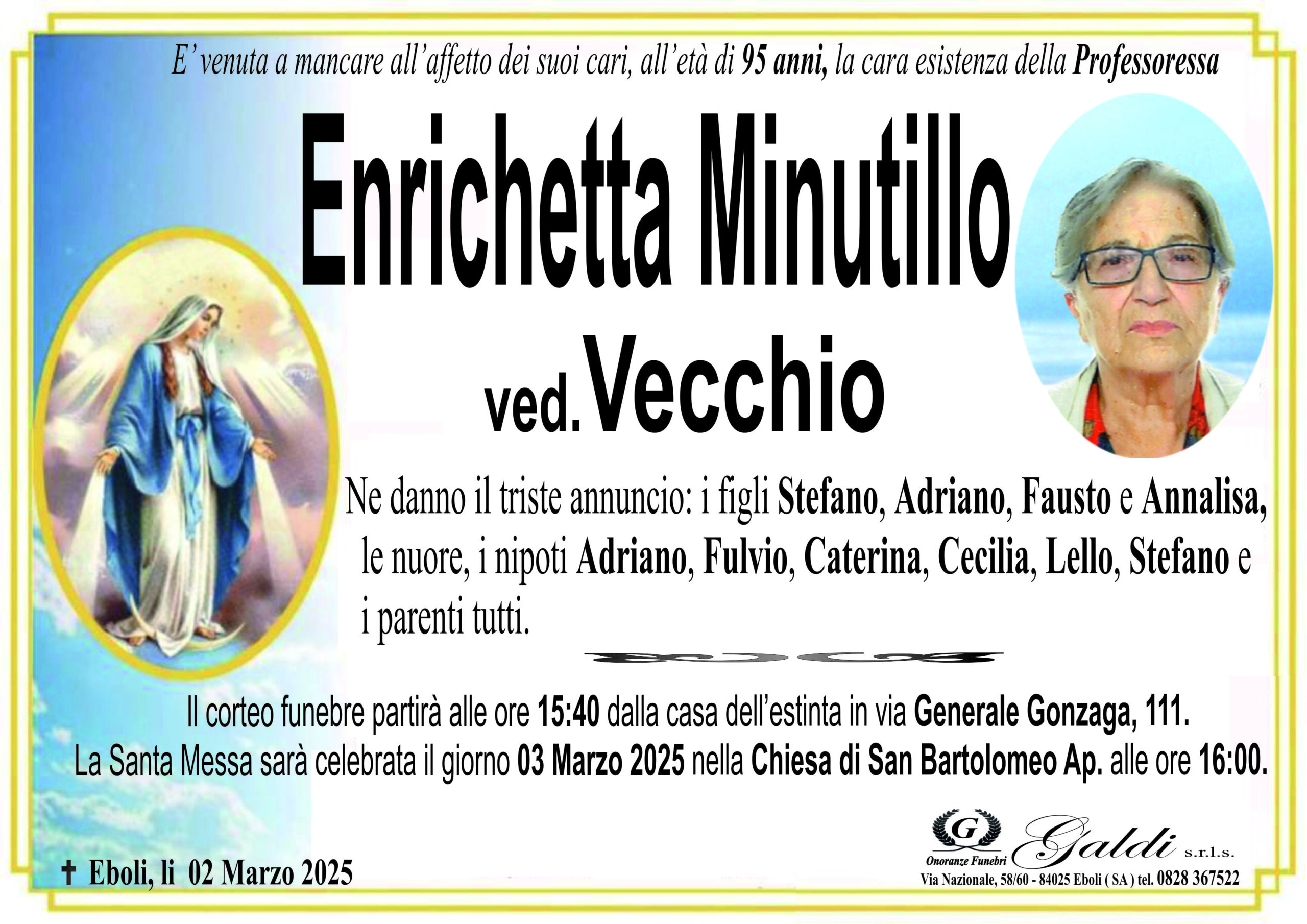 Enrichetta Minutillo a Eboli - Onoranze Funebri Galdi