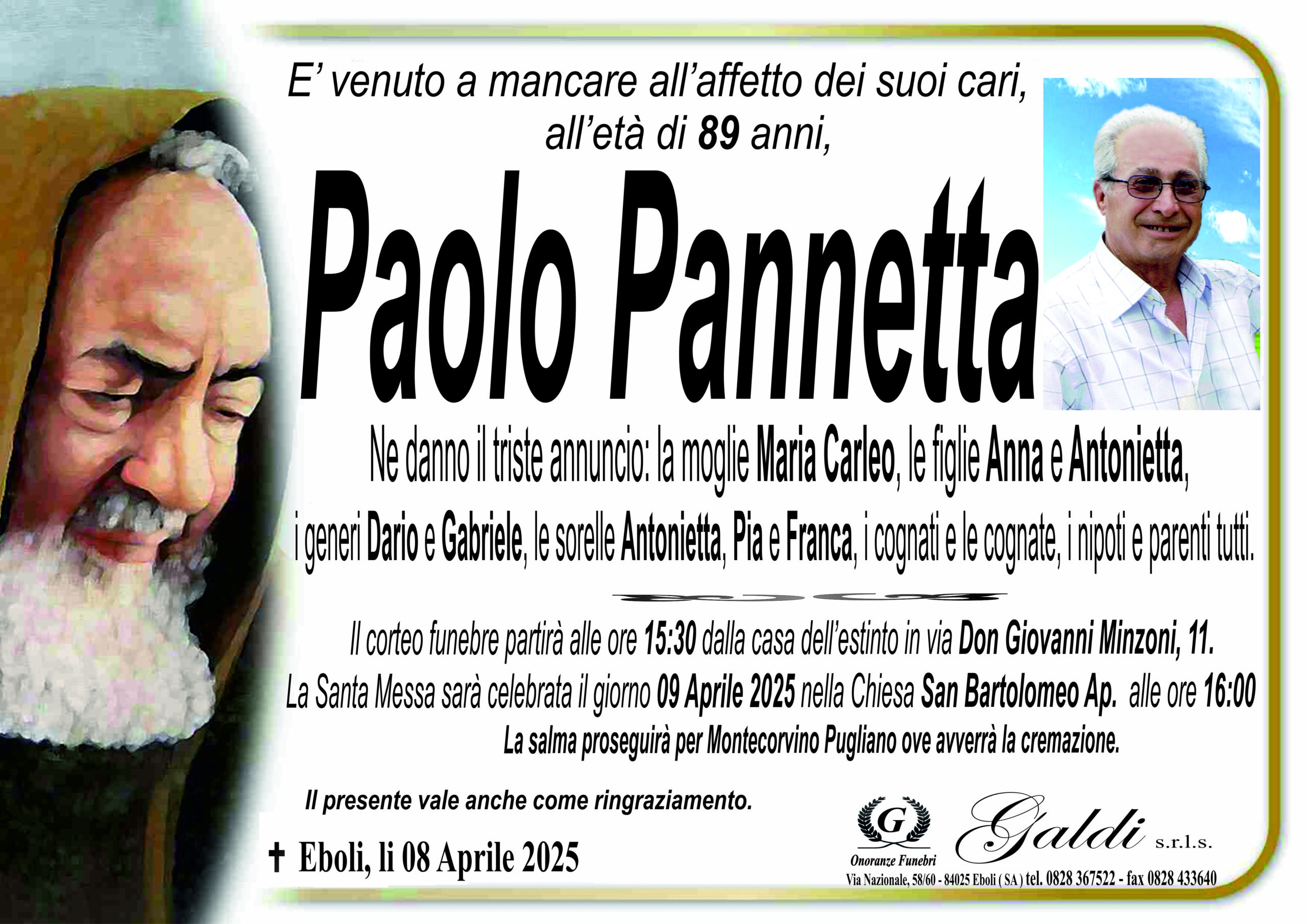 Paolo Pannetta a Eboli - Onoranze Funebri Galdi
