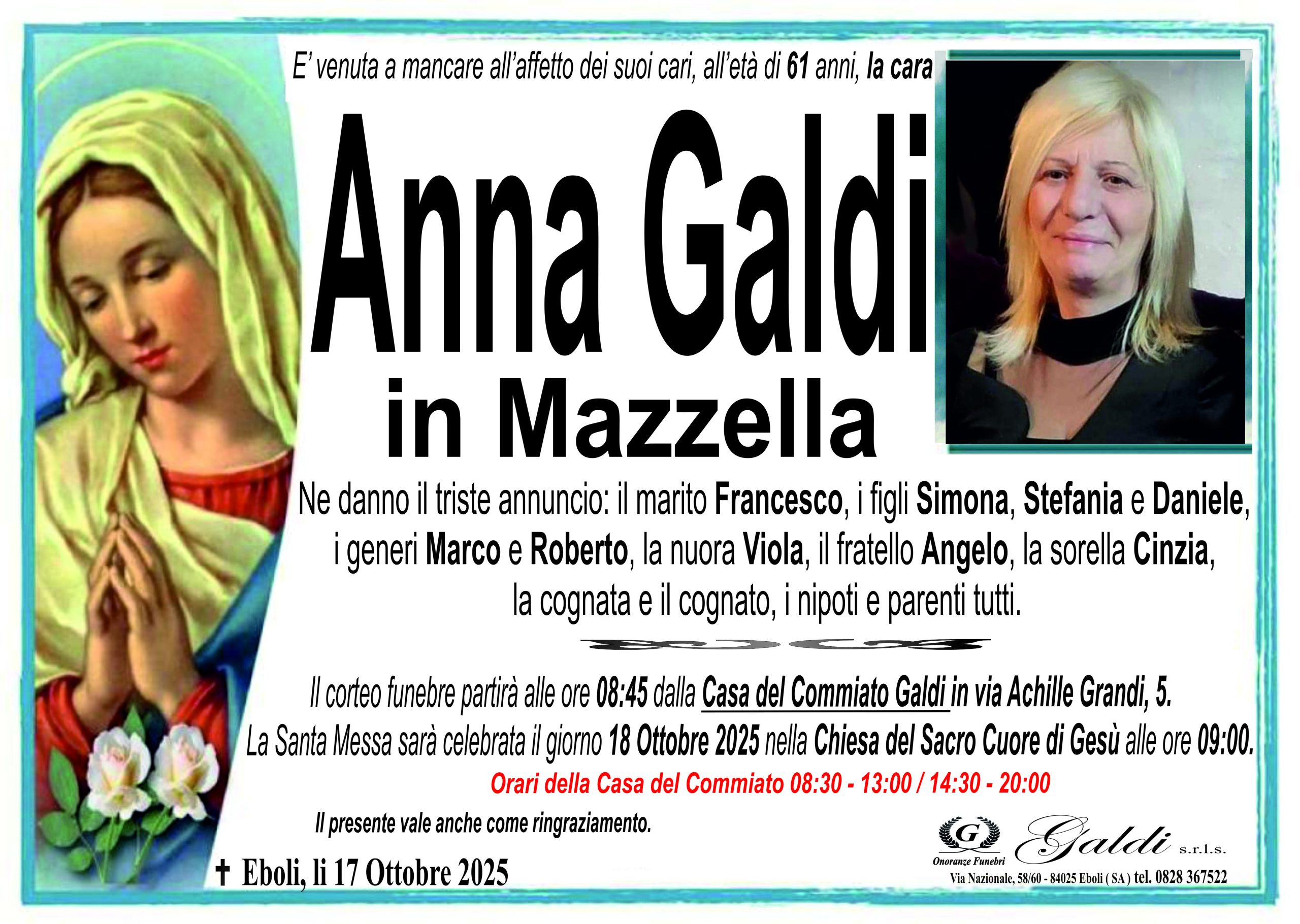 Anna Galdi a Eboli - Onoranze Funebri Galdi