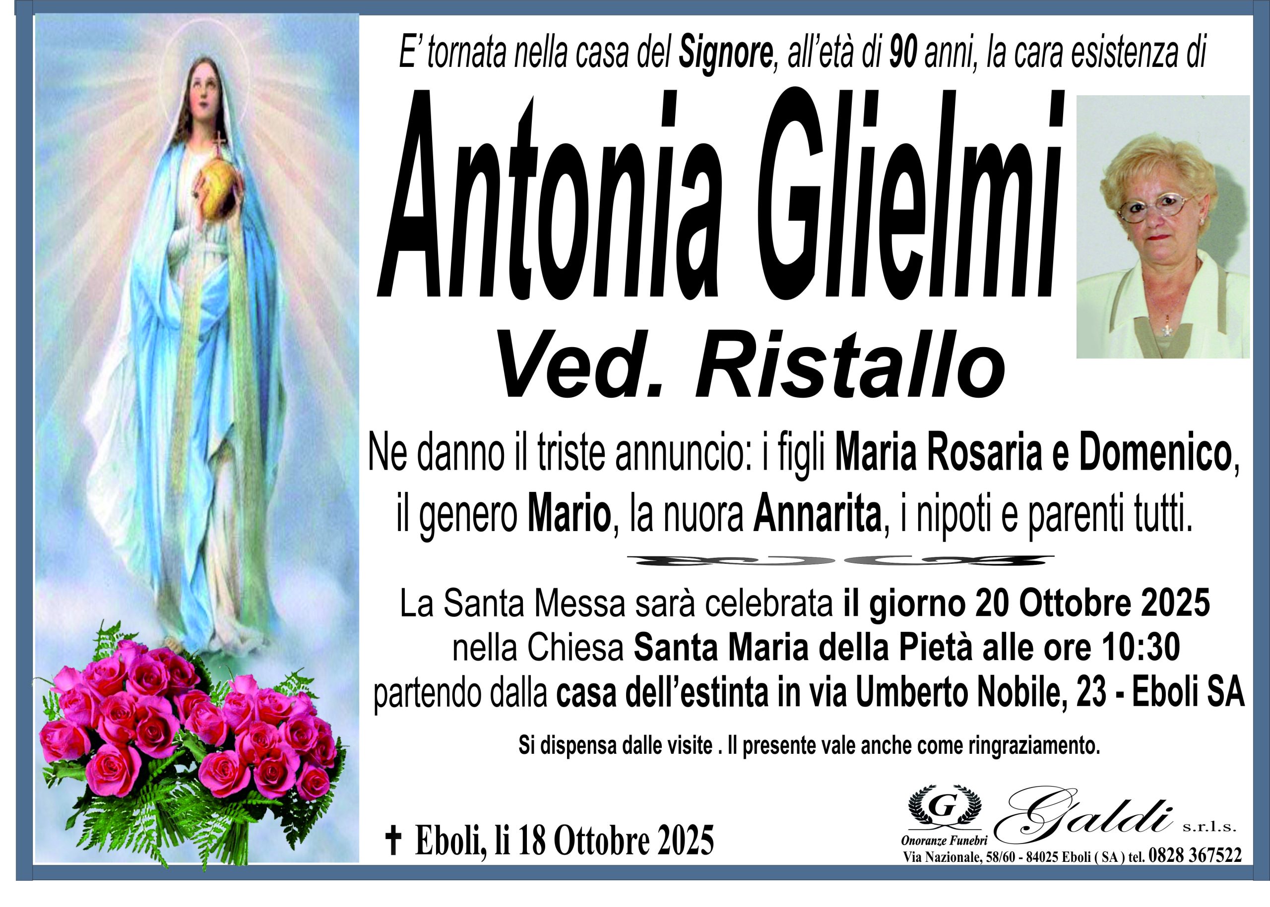 Antonia Glielmi a Eboli - Onoranze Funebri Galdi