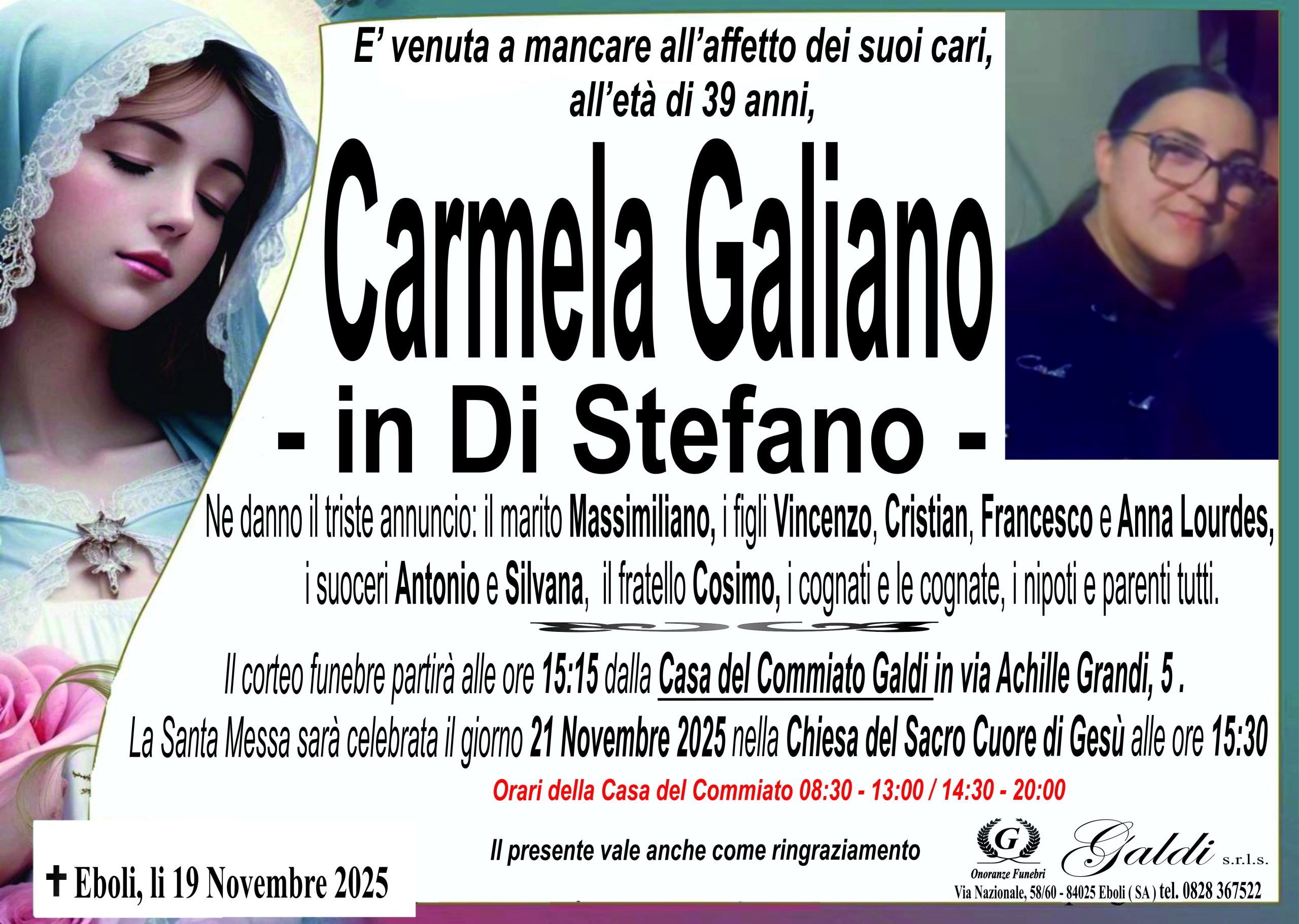 Carmela Galiano a Eboli - Onoranze Funebri Galdi