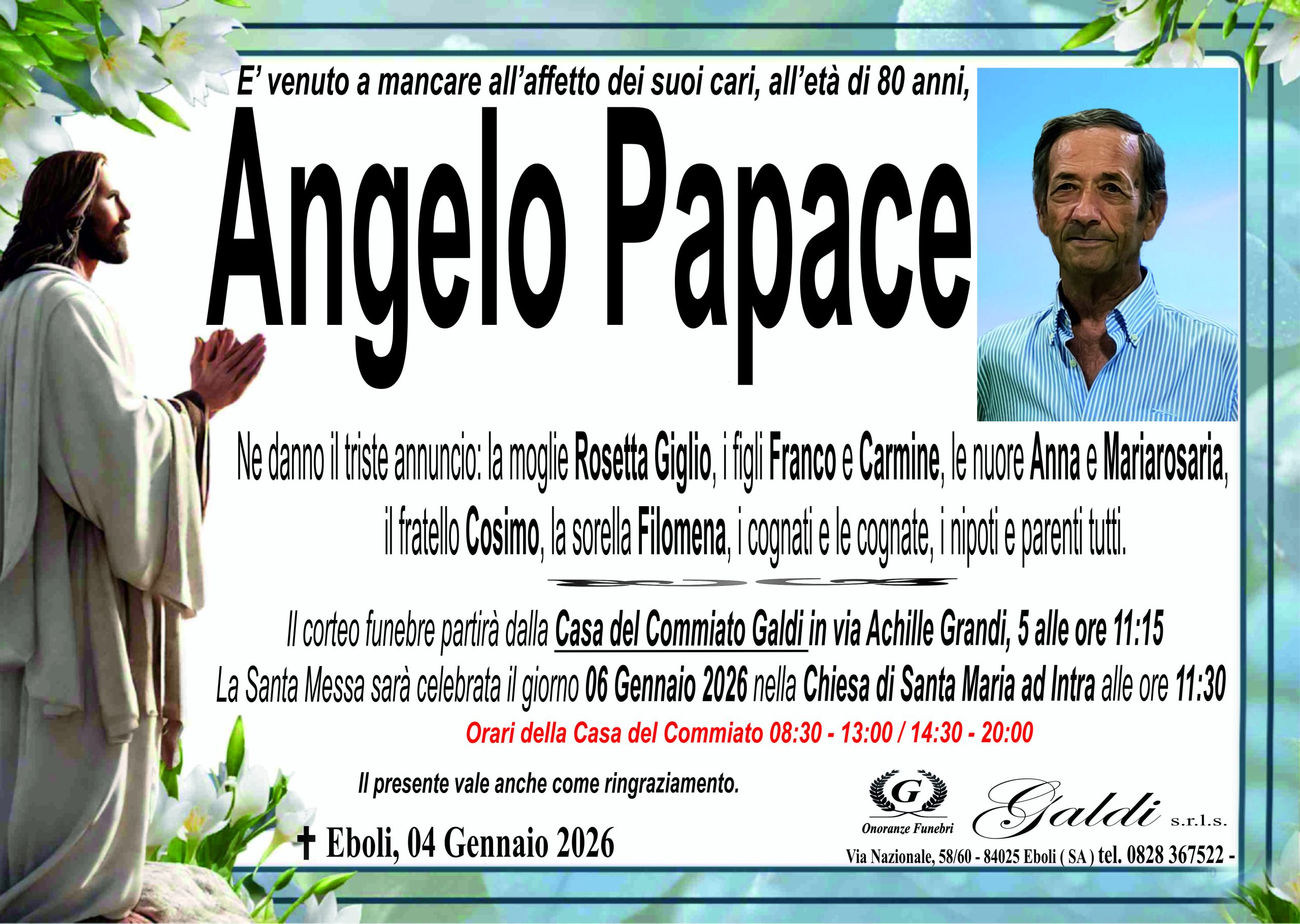 Angelo Papace a Eboli - Onoranze Funebri Galdi