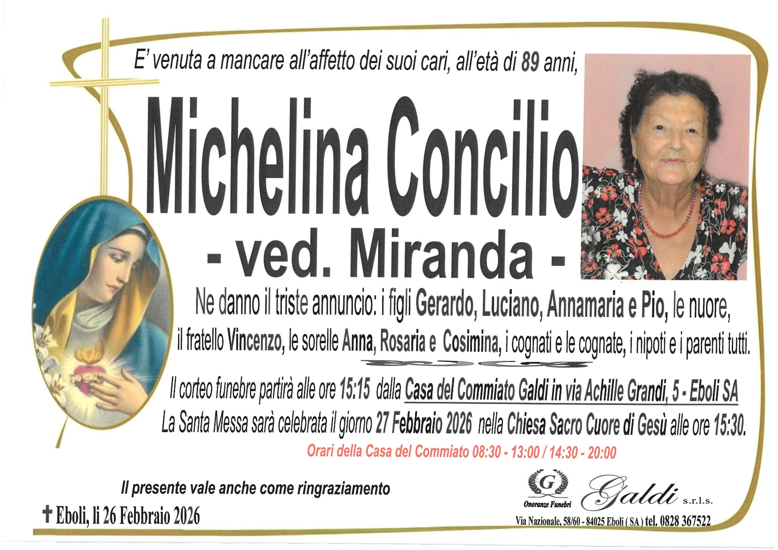 Michelina Concilio a Eboli - Onoranze Funebri Galdi