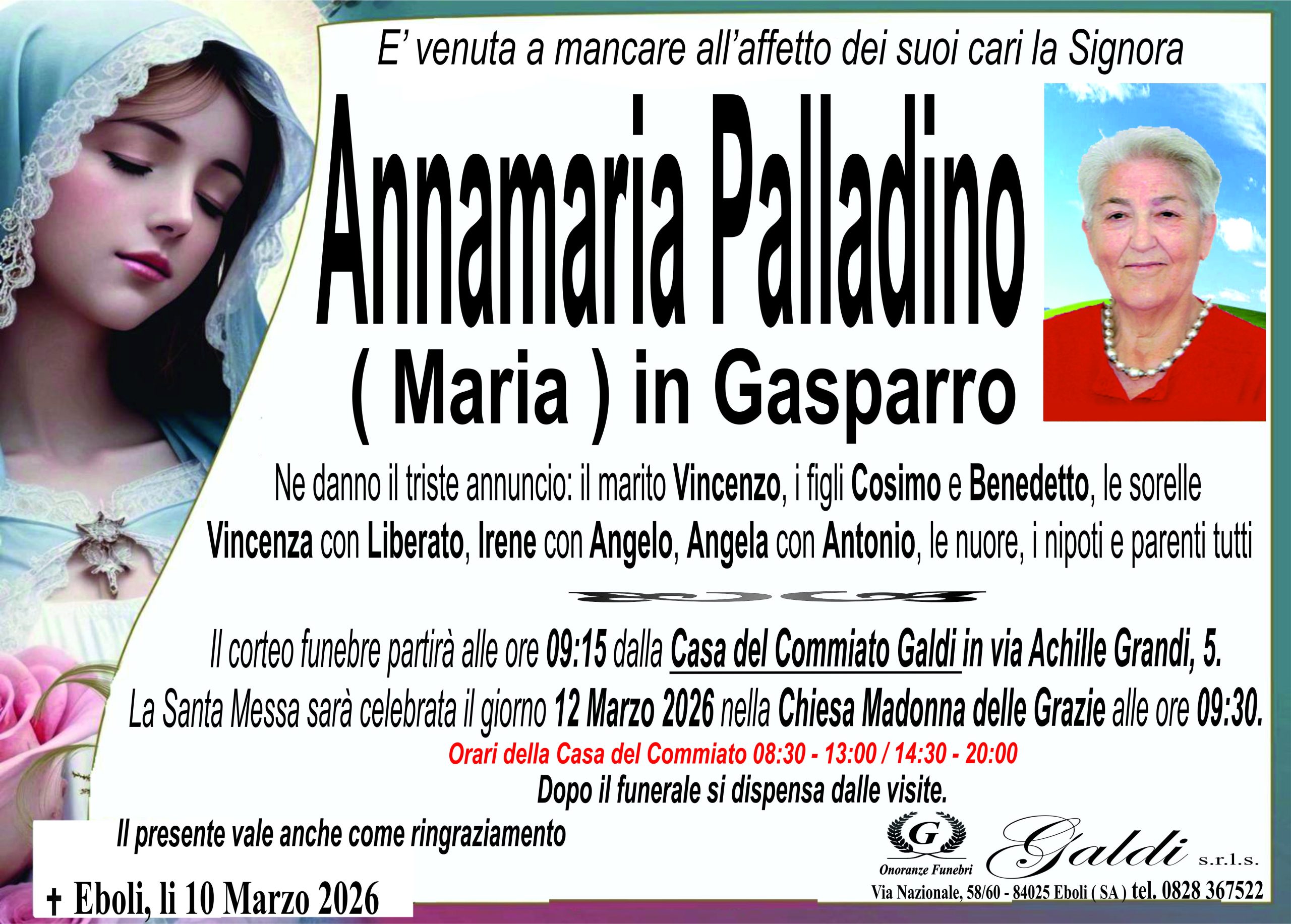 Annamaria Palladino a Eboli - Onoranze Funebri Galdi