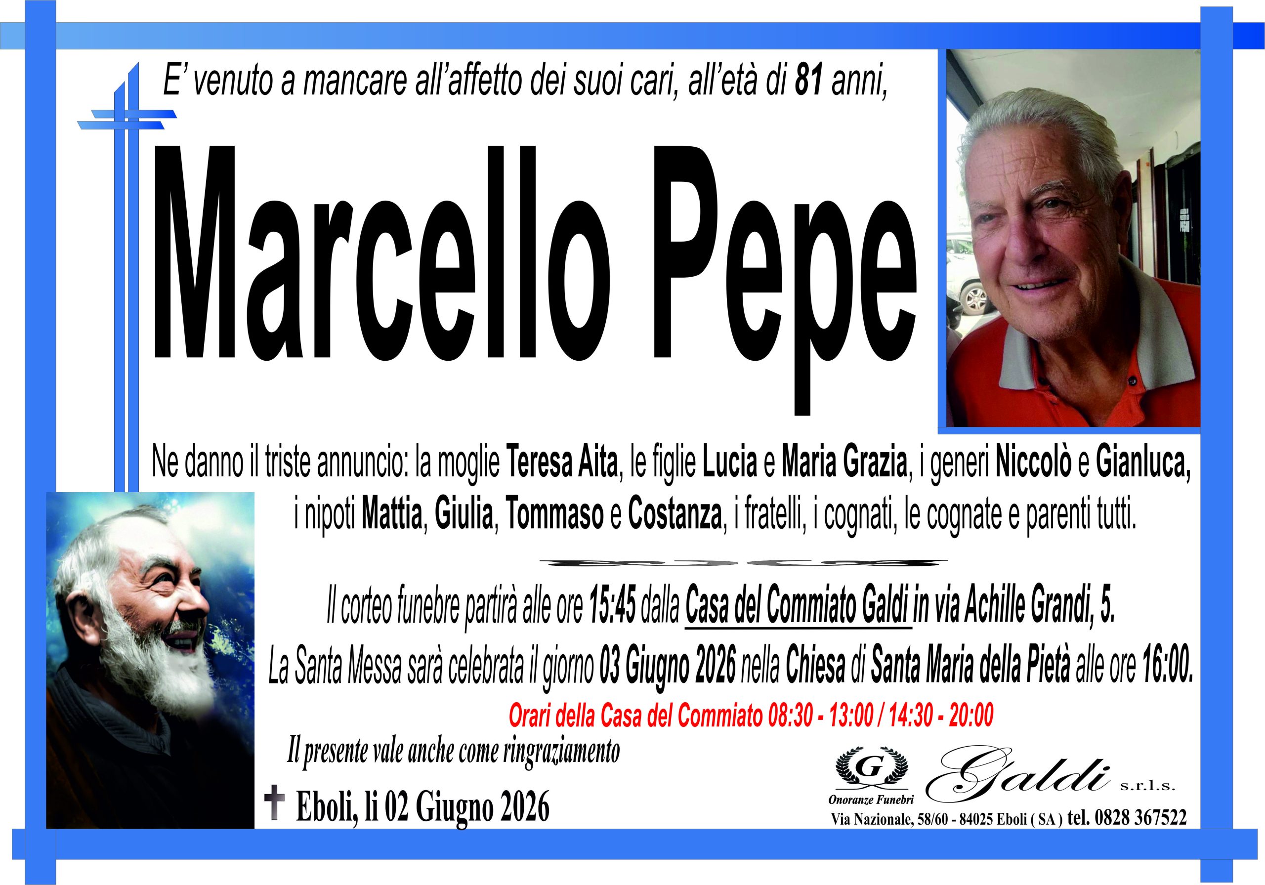 Marcello Pepe a Eboli - Onoranze Funebri Galdi